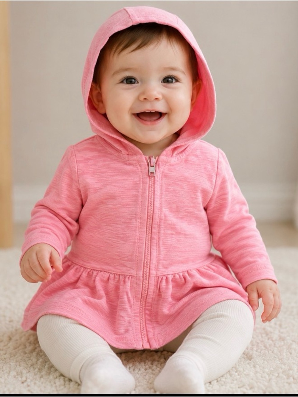 Peanut & Ollie Pink Hooded Ruffle Zip-Up Jacket | Girls 18M | Cotton Blend